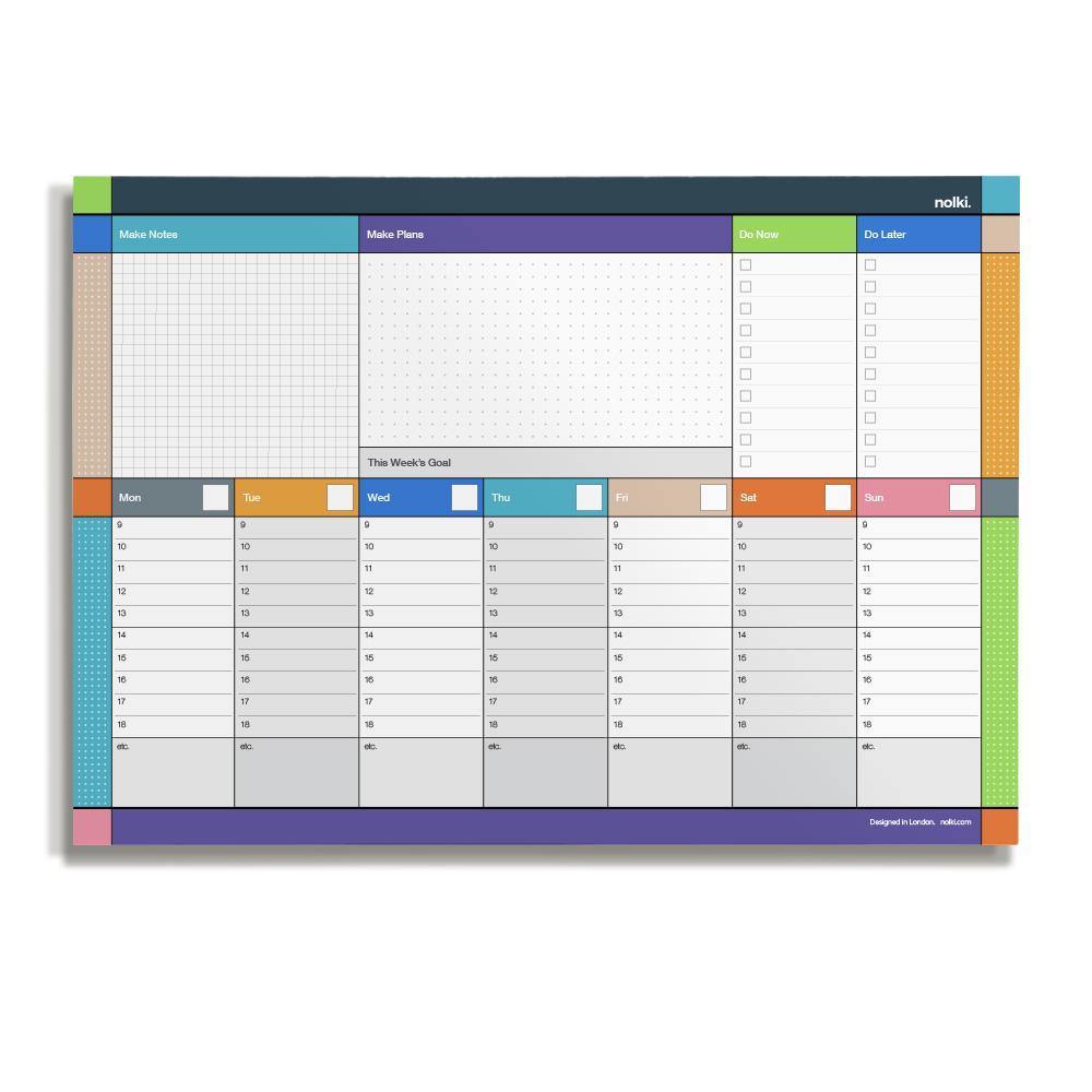 Miquelrius - Planificador Semanal Horizontal TO-DO, Tamaño A4: 297 X 210 Mm, Planner Atemporal, Encolado, 54 Hojas, 9 Colores, Papel Blanco 80 G/m²