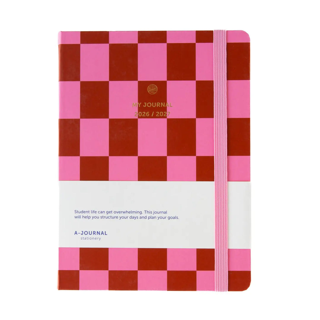 A-Journal - School Diary Checkered Pink - Agenda scolaire 26-27 semainier A5 (16 x 21,5 cm)