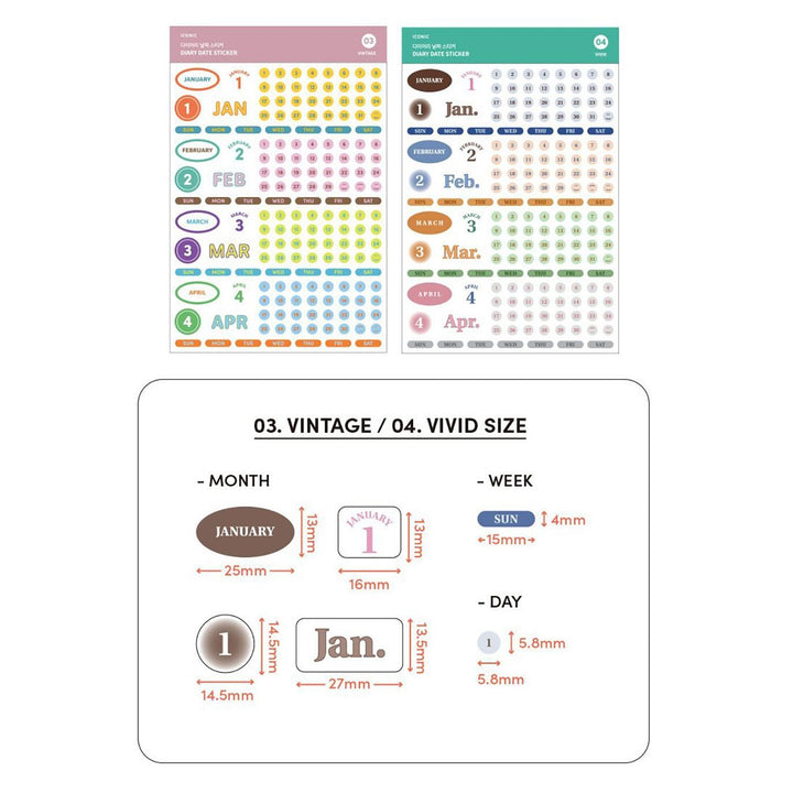 Iconic – Diary Date Sticker – Autocollants (12 x 16 cm)