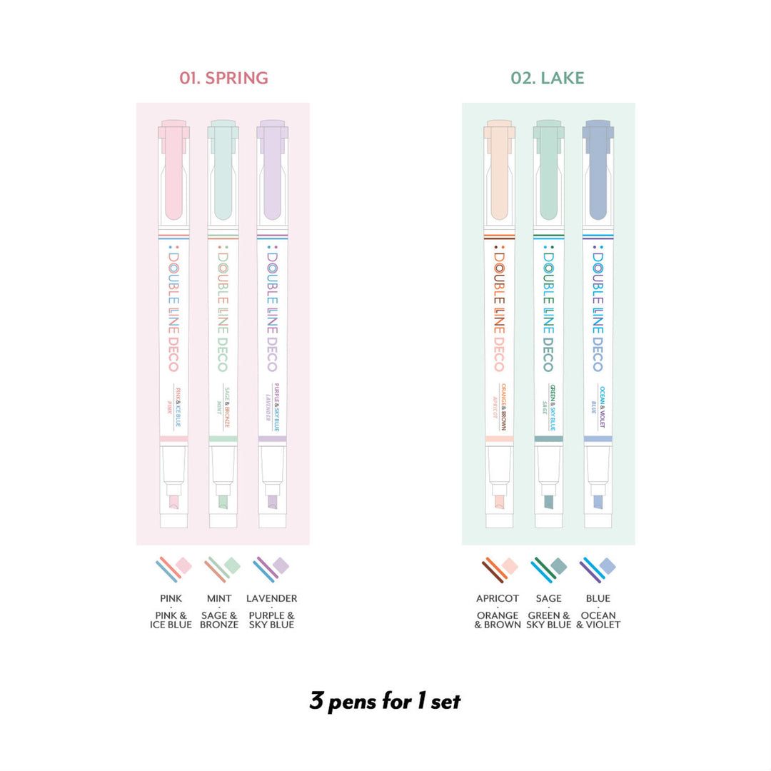 Iconic – Double line deco pen 02 Lake – Set of 3 double-tip markers (14.7 cm)