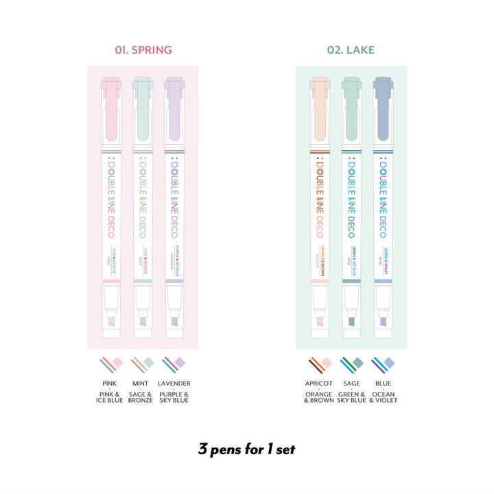 Iconic – Double line deco pen 02 Lake – Set of 3 double-tip markers (14.7 cm)