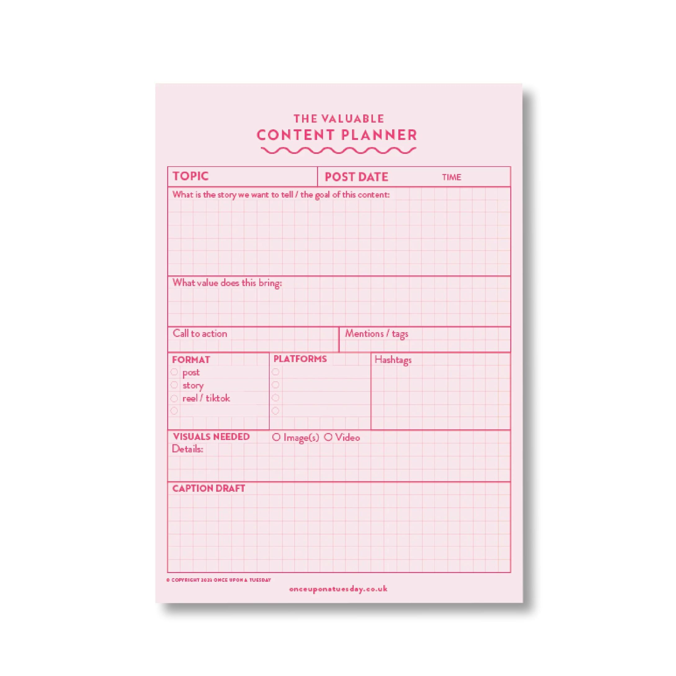 Once upon a tuesday social media daily planner pad pink grid socia