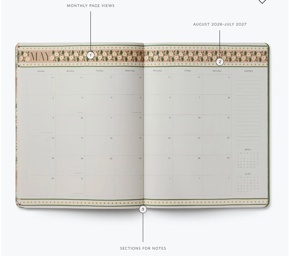 Rifle Paper Co - Agenda Mensual 26 -27 Paisley  A4 (19,7 × 24,8 cm)