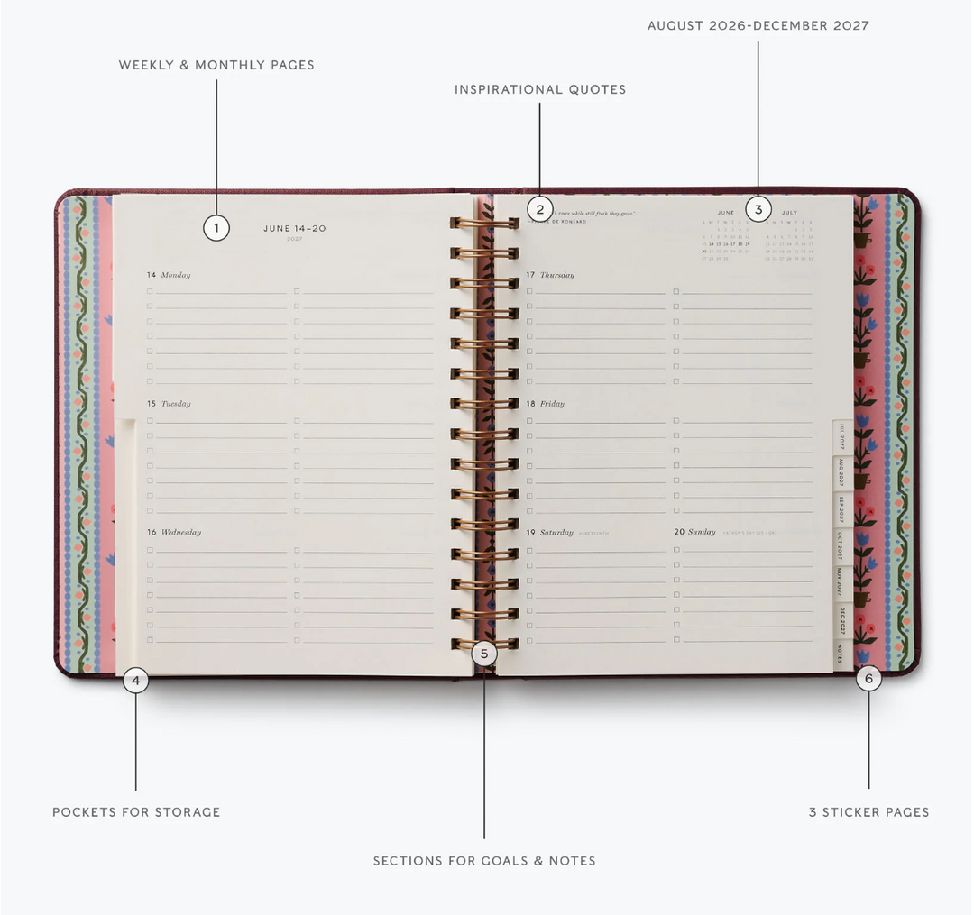 Rifle Paper Co - Agenda Semanal 26 -27 Covered Spiral Book Club B5 (17,1 × 21 cm)