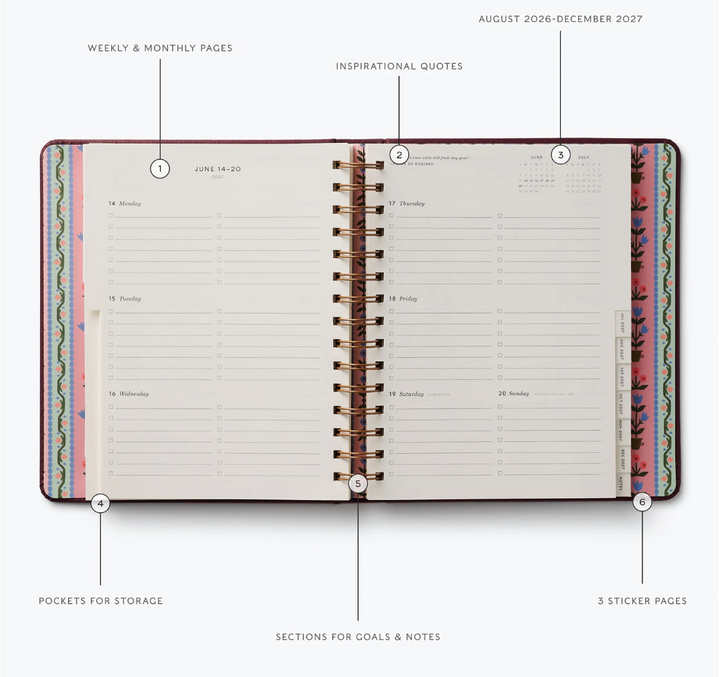 Rifle Paper Co - Agenda Semanal 26 -27 Covered Spiral Book Club B5 (17,1 × 21 cm)