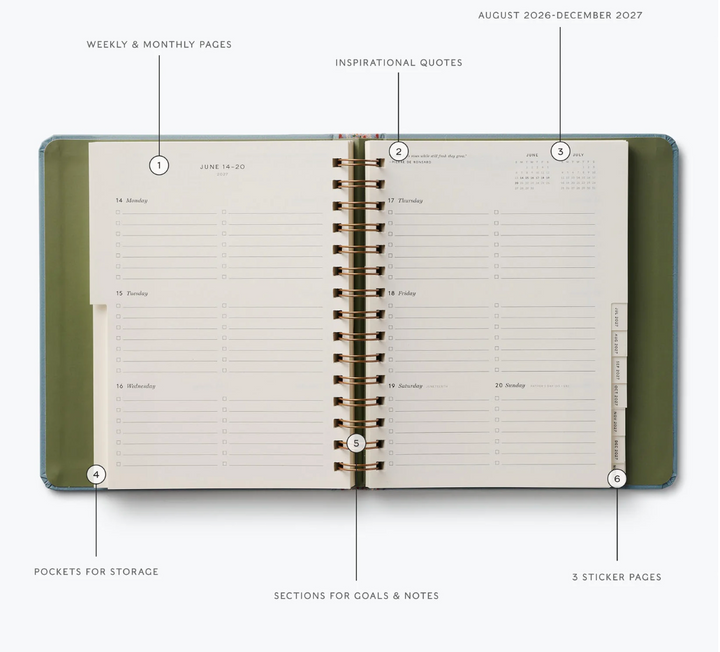 Rifle Paper Co - Agenda Semanal 26 -27 Covered Spiral Paisley B5 (17,1 × 21 cm)