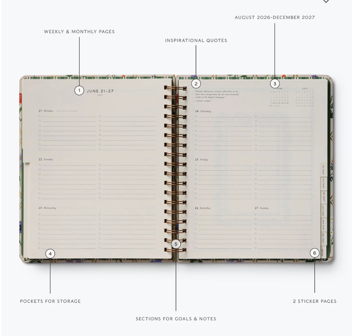 Rifle Paper Co - Agenda Semanal 26 -27 Spiral Garden Study A4 (21,6 × 25,4 cm)
