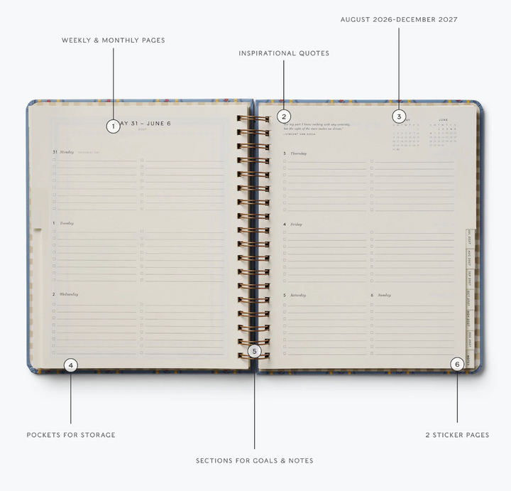 Rifle Paper Co - Agenda Semanal 26 -27 Spiral Schoolhouse A4 (21,6 × 25,4 cm)