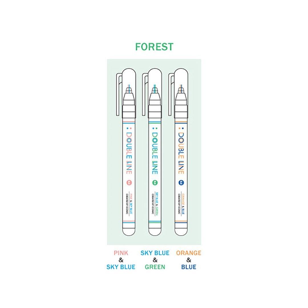 Iconic – Double Line Pen Forest – Set de 3 Rotuladores doble punta (13,5cm)