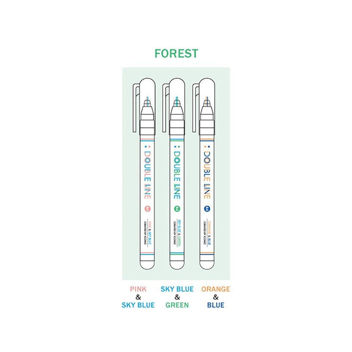 Iconic – Double Line Pen Forest – Set de 3 Rotuladores doble punta (13,5cm)