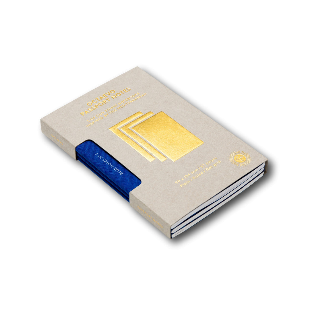 Octaevo - Passport Blue Notes - Set de 3 Libretas Lisa, Rayada y con Malla de Puntos A6 (9 x 13,5cm)