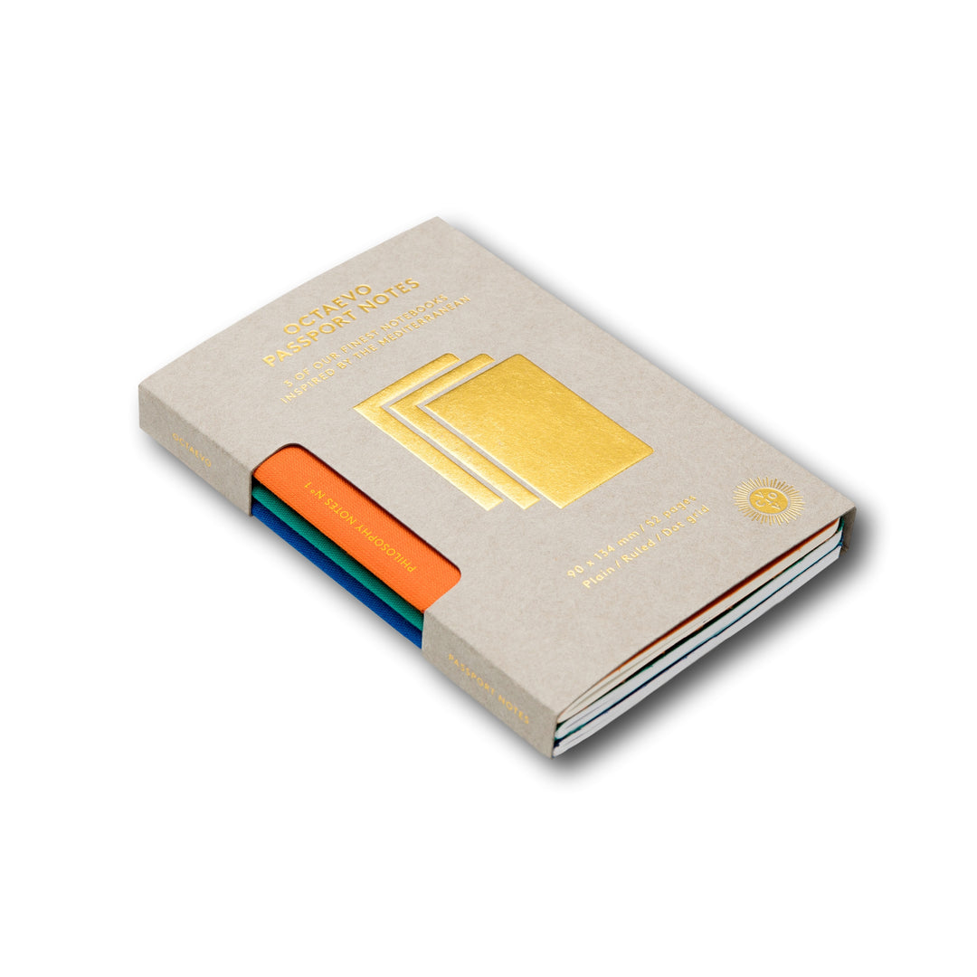 Octaevo - Passport Philosophy Notes - Set de 3 Libretas lisa, rayada y con malla de puntos A6 (9 x 13,5cm)