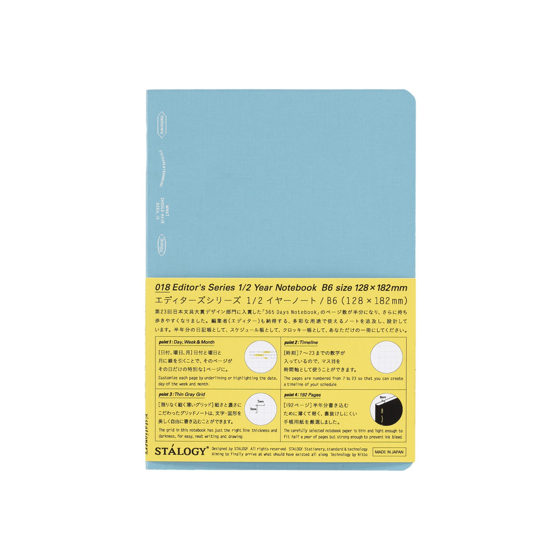 Stálogy – ½ Year Notebook - Cuaderno planificador diario cuadriculado azul B6 (12,8 x 18,2 cm)